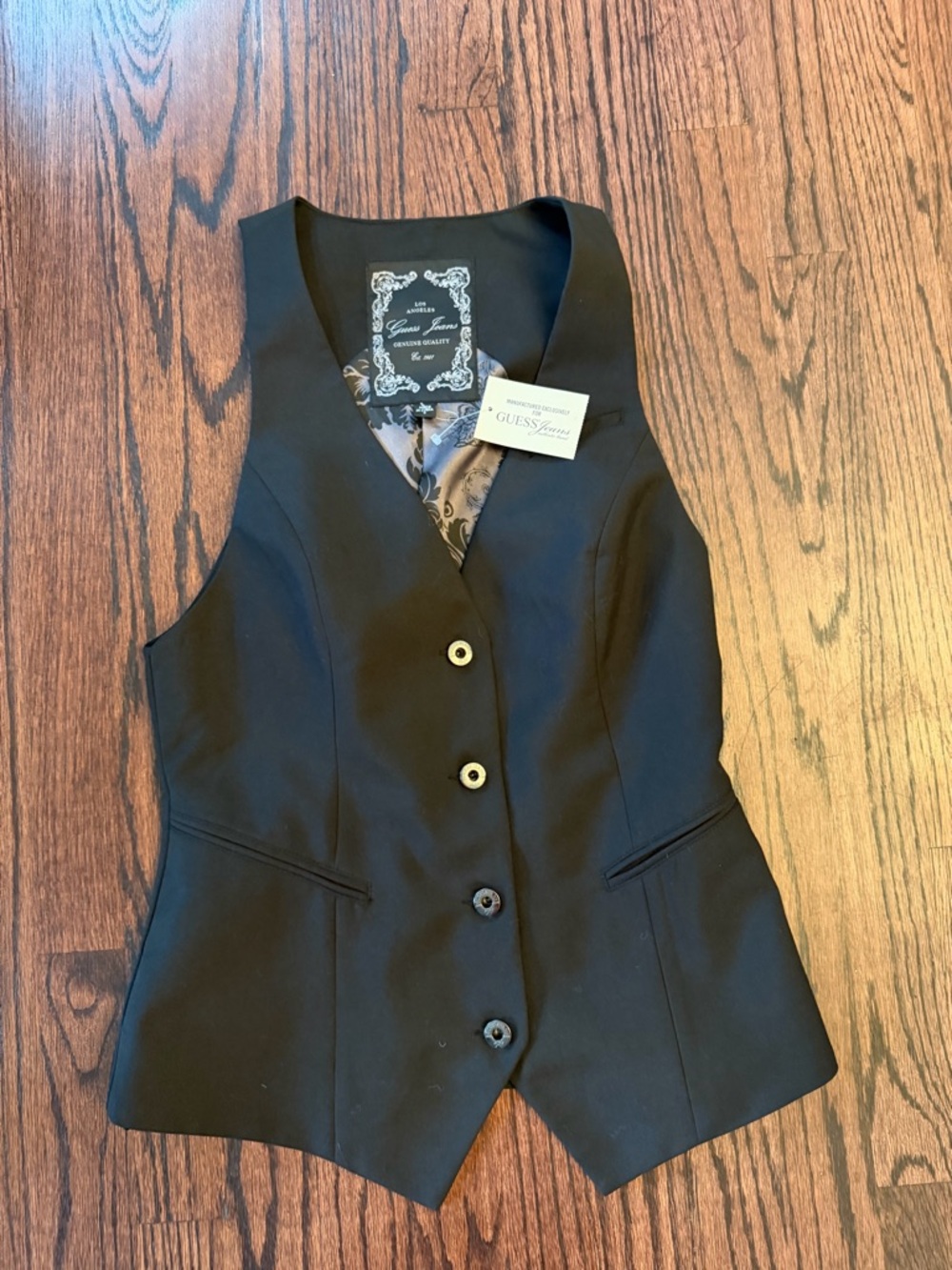 Guess Black Sleeveless Button Front Vest